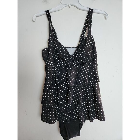 NWT Croft & Barrow Black White Polka Dot  "Tummy Slimmer" 1 Piece Swimsuit sz 10 - Picture 9 of 9